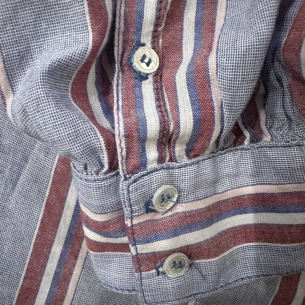 Xirena Women's Stripes Blue and Red Blouse Button Down Shirt - Picture 3 of 6